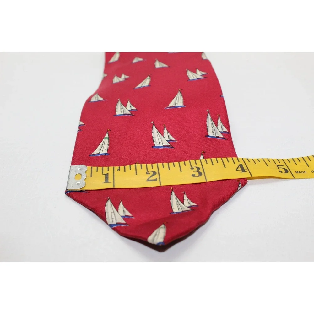 Lauren Ralph Lauren Mens Red Silk Sailboat‎ Nautical Necktie Hand Finished USA
